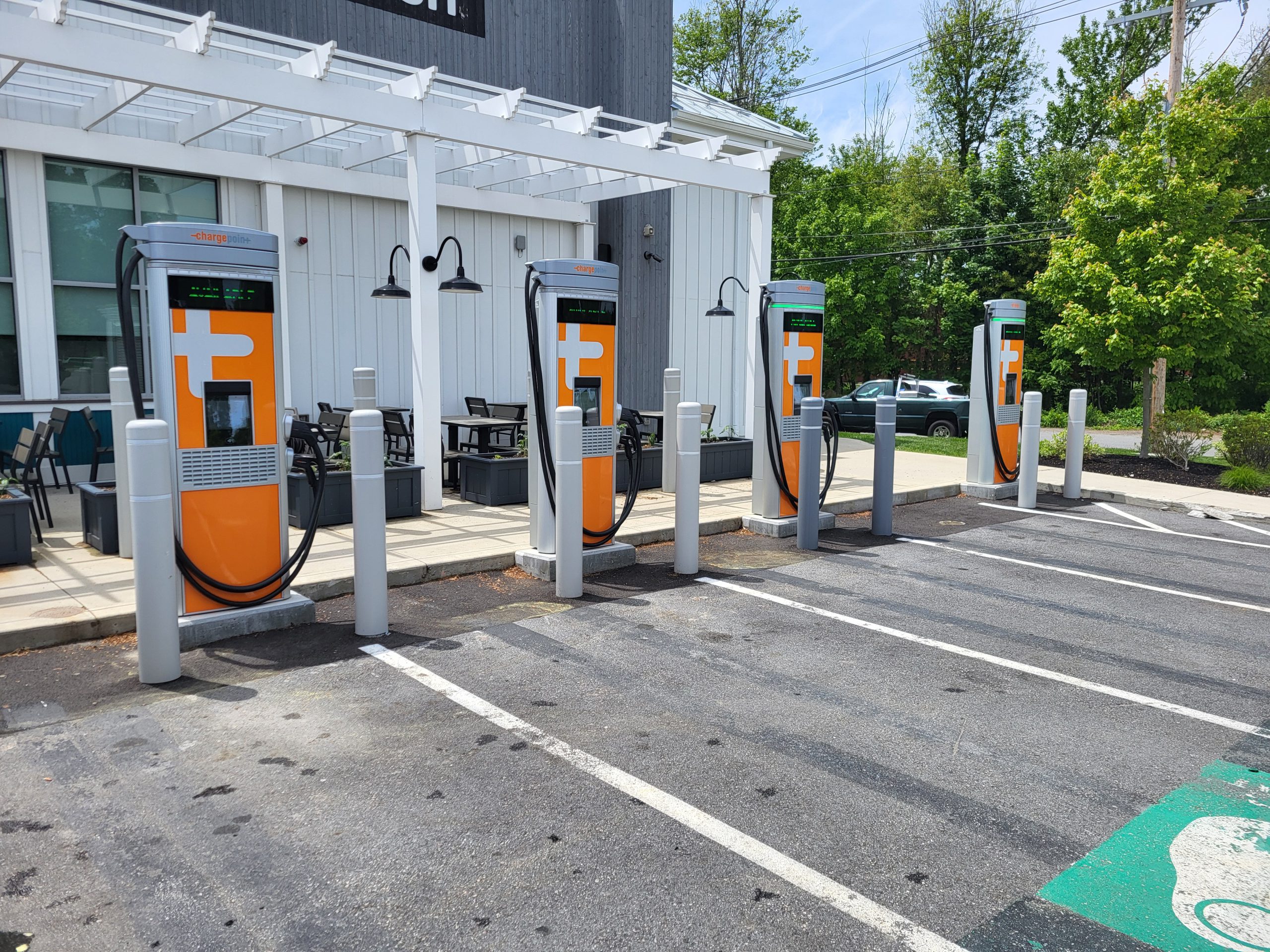 Four public DC fast charging stations at Alltown Fresh in Hopkinton, Massachusetts.