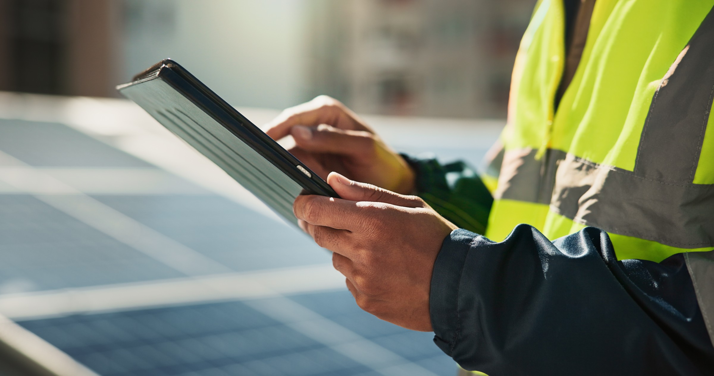 Field technician using a tablet