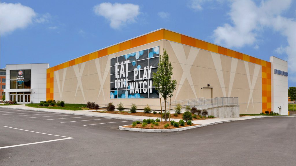 Exterior of the Dave and Buster's entertainment venue in Woburn, Massachusetts.