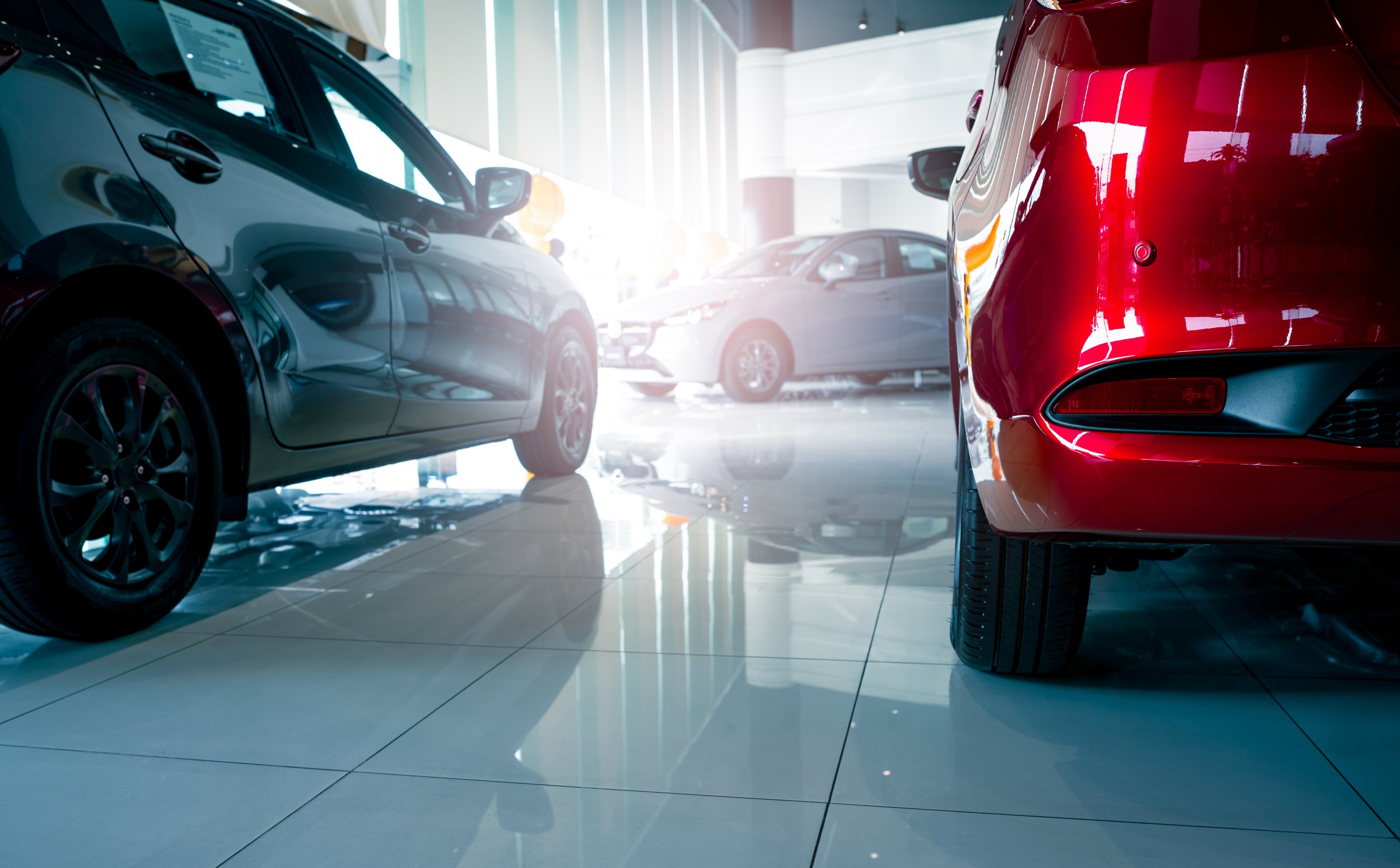 Vehicles in an automotive showroom